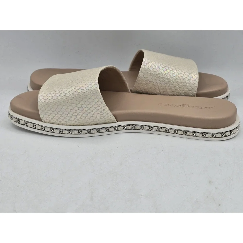 Karl Lagerfeld Paris Women's Billisnake Slide Sandal Slip on iridescent Sz 7.5 M